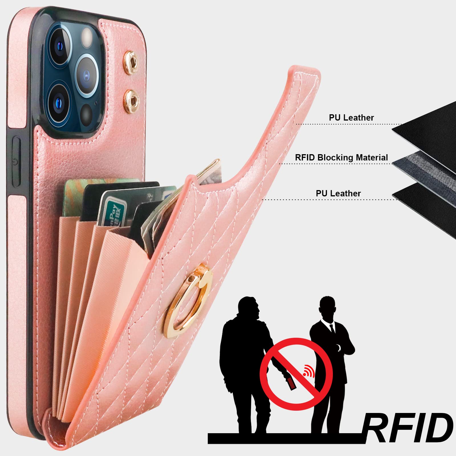 Folosu Custodia A Portafoglio Per IPhone 12 Pro Max: Con Porta Carte RFID, Anello Girevole 360° E Cavalletto, Pelle PU Nera - 3