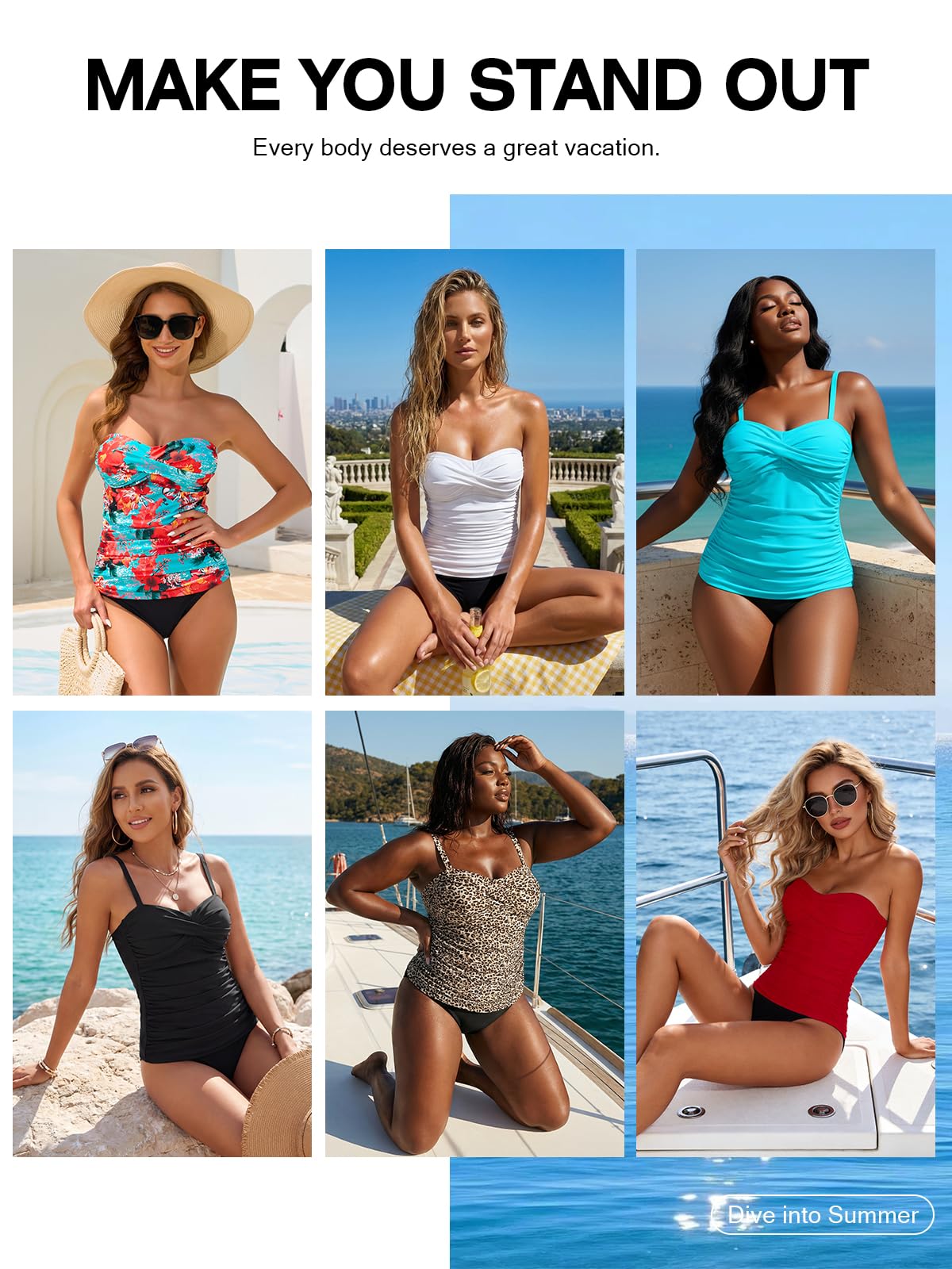 RELLECIGA Tankini froncé pour femme - Contrôle du ventre - Maillot de bain deux pièces - Tankini bandeau avec bas de maillot de bain coquin