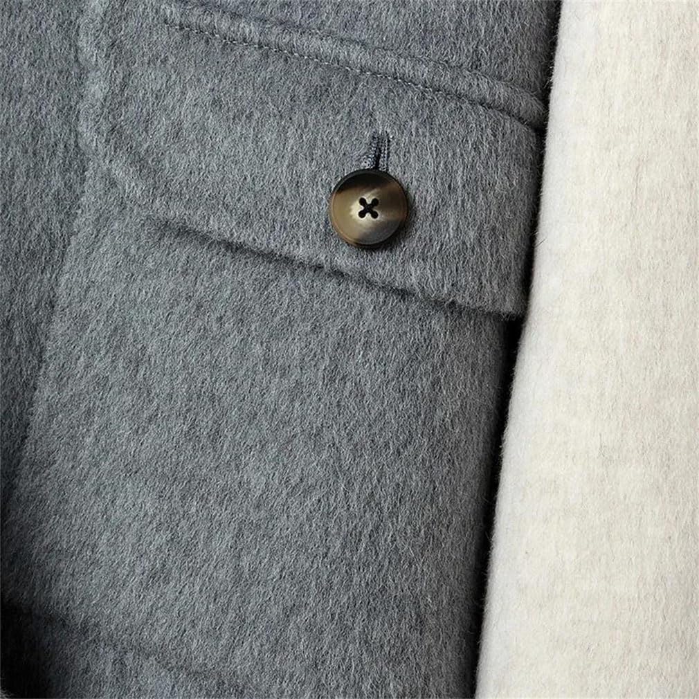 Men's Splicing Casual Wool Jacket Coat Lape Double Sided Contrasting Warm Short Overcoat
