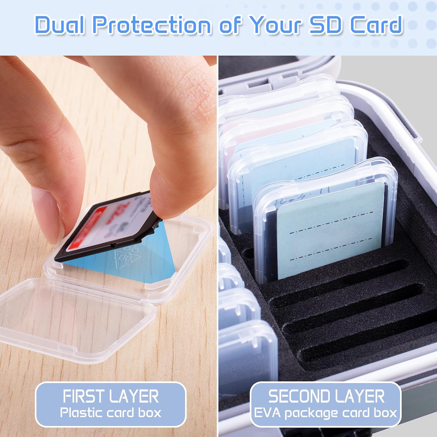 36-Slot SD Card Case with Clear Cases, Light Gray Organizer