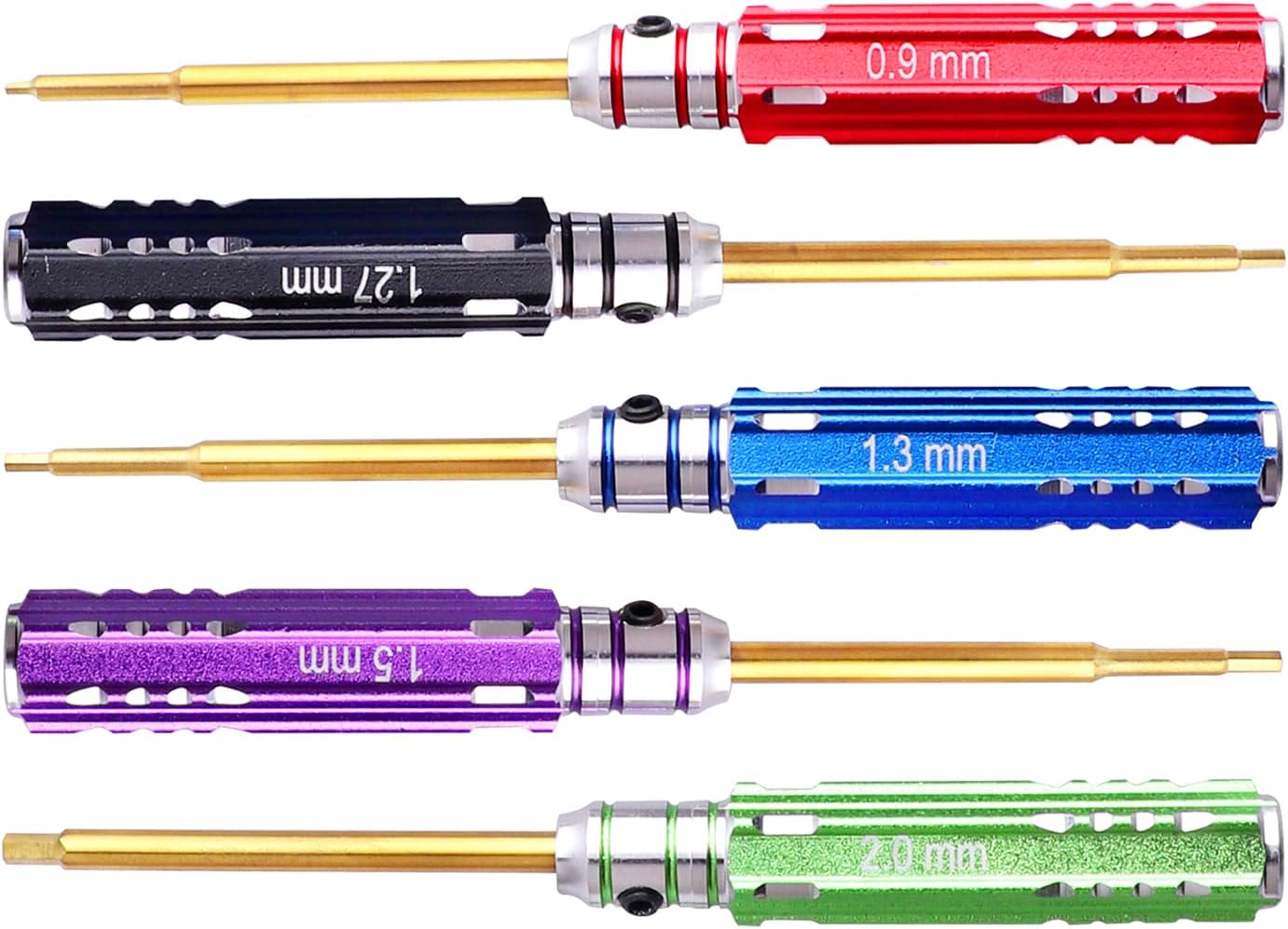 5pcs FriHobby Small RC Hex Screwdriver Set 0.9mm 1.27mm 1.3mm 1.5mm 2.0mm Hex Drivers Titanium Bits for 1/18 1/24 RC Mini Crawler Car SCX24 AX24 TRX4M FCX24 Repair Tool Kits