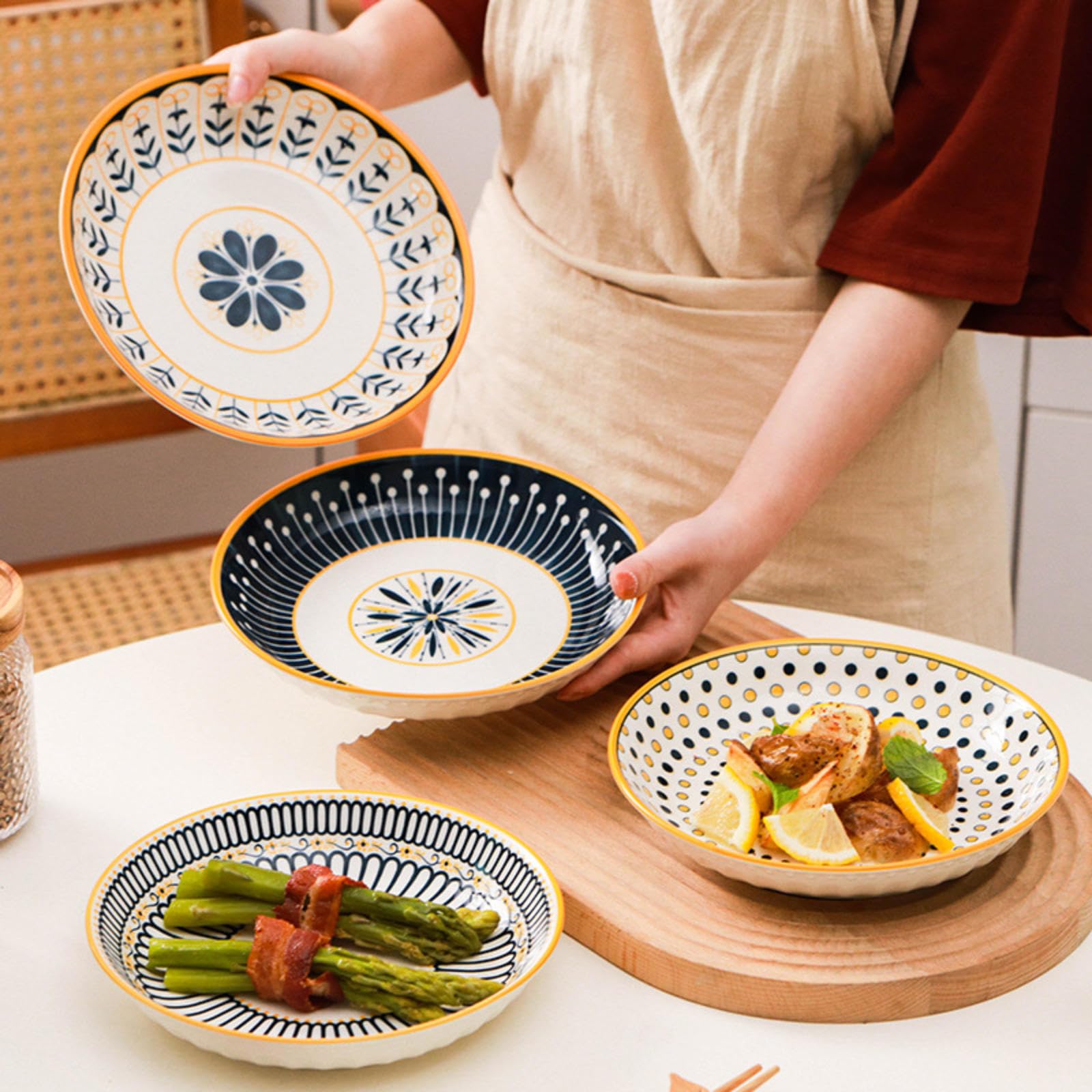 Set di piatti piani in porcellana colorata da 20,3 cm, per antipasti, insalata, snack, microonde e lavastoviglie