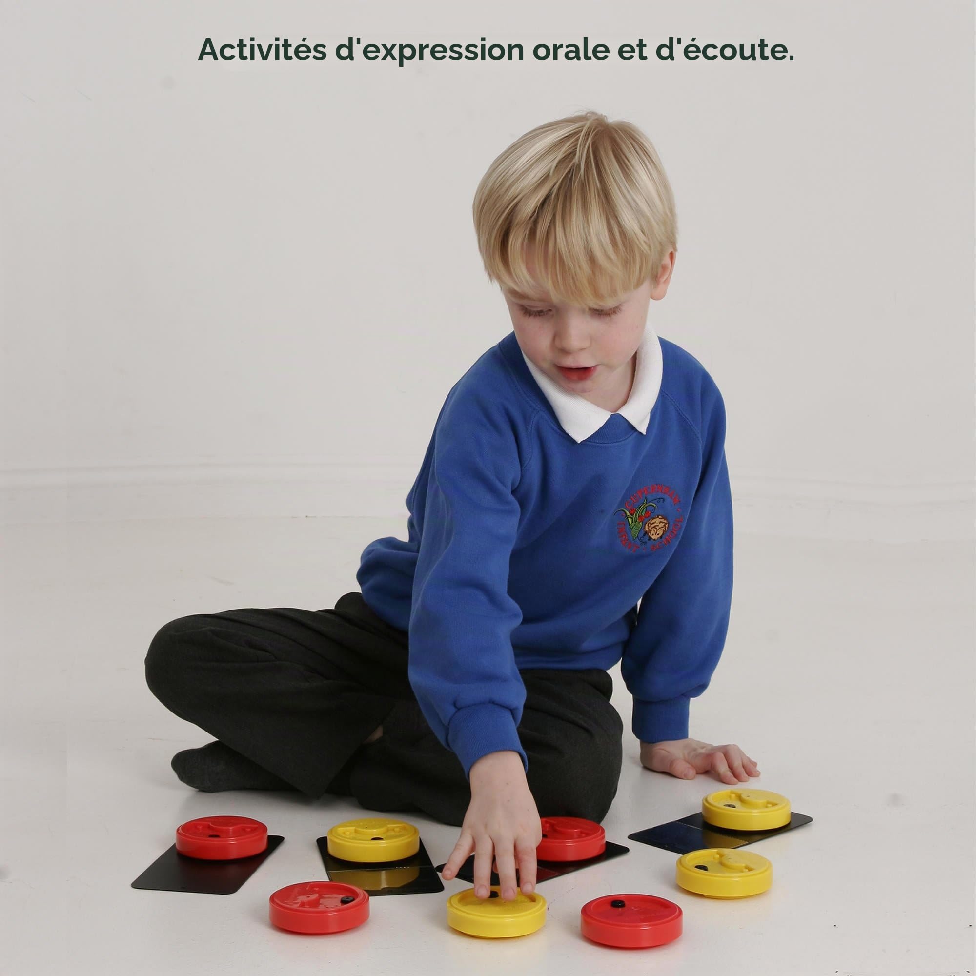 Talking Products, Talking Tins, Enregistreurs Vocaux, Boutons Sonores, Enregistrement de 20 Secondes, Lot de 3, Jaune. Idéal Pour les Activités de parole et D'écoute et les Chasses au Trésor Parlantes