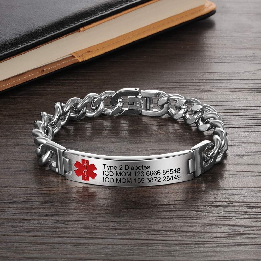 OPALSTOCK Medical Alert Bracelet for Women & Men Adjustable Alert ID Bracelets Wrist Bangle Free Engrave Stainless Steel Life Alert Bracelets