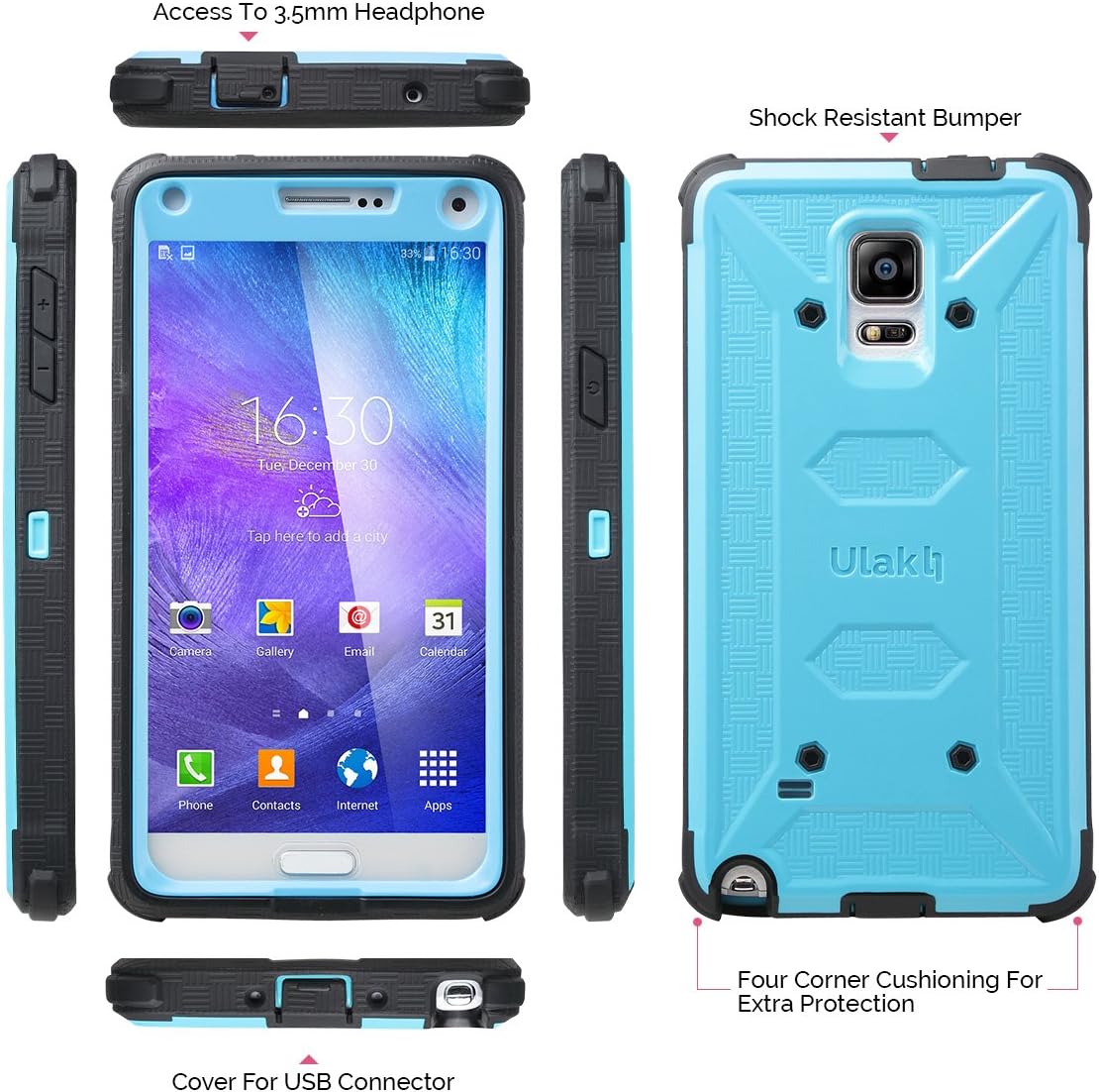 ULAK Galaxy Note 4 Case, Knox Armor Rugged Dual Layer Hybrid Protective Case for Samsung Galaxy Note 4 (Blue/Black)