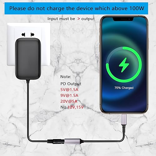 Miniatura 4 de SinLoon PD DC 0.291 in x 0.197 in hembra (0.291 in x 0.024 in) entrada a USB tipo C macho cable de carga de alimentación, 100 W DC7450 a tipo C