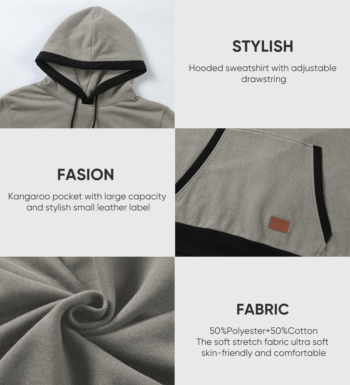 JMIERR Men's Cotton Casual Hoodies Sweatshirts Fashion Long Sleeve Drawstring Fleece Pullover Hoodie with Pockets - Image 6