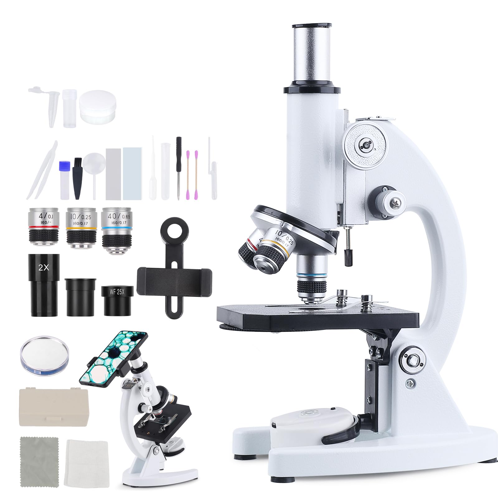 Microscope for Adults Kids, 40X-2000X Microscope Kit with Adjustable Brightness LED, Slides, Biological Compound Microscopes for School Lab Home Education, Gifts for Children Students
