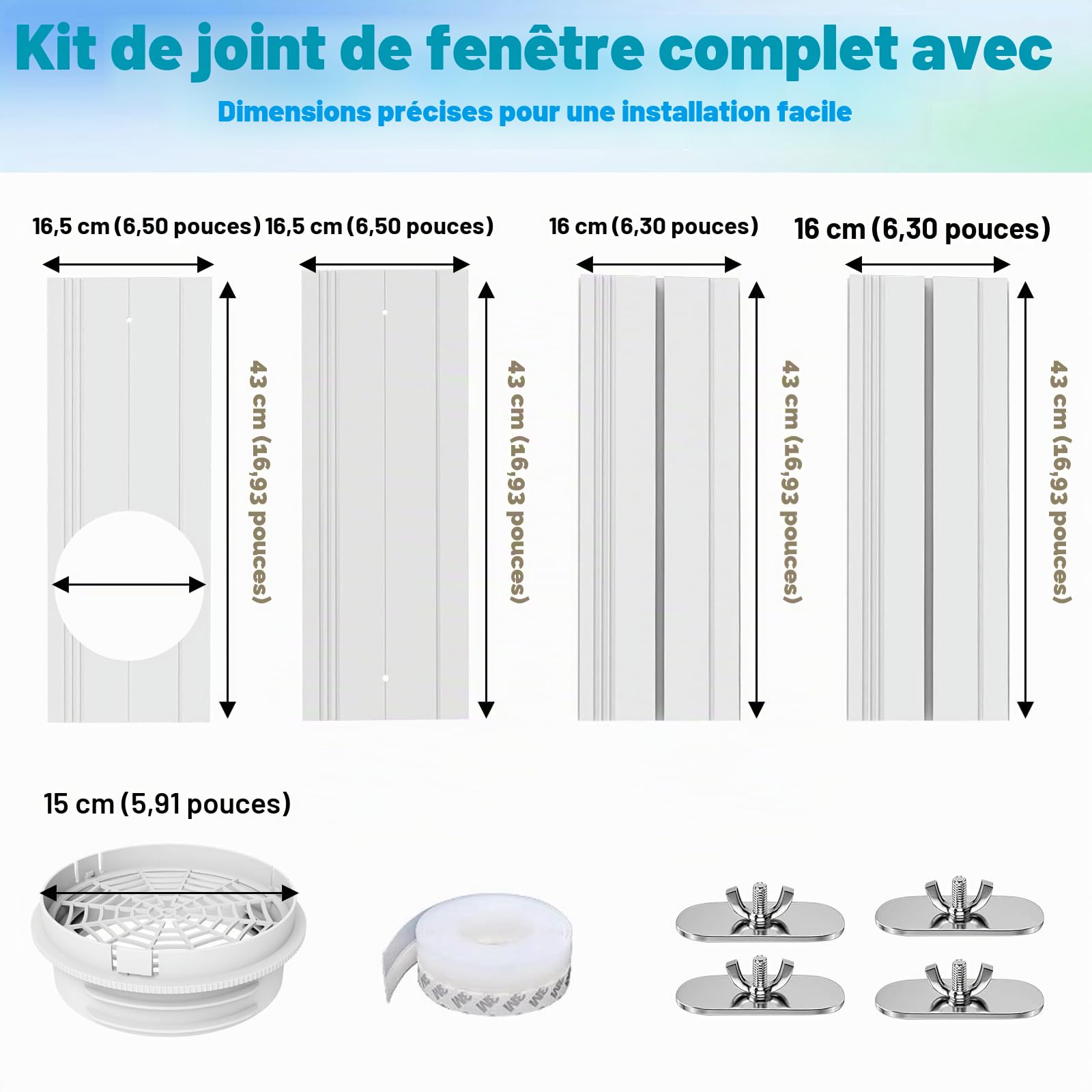 Joint de fenêtre de climatisation pour climatiseurs mobiles, kit de fenêtre pour tuyau d'évacuation de 130/150 mm, longueur réglable de 108 à 154 cm, moustiquaire en PVC épais, kit de fenêtre