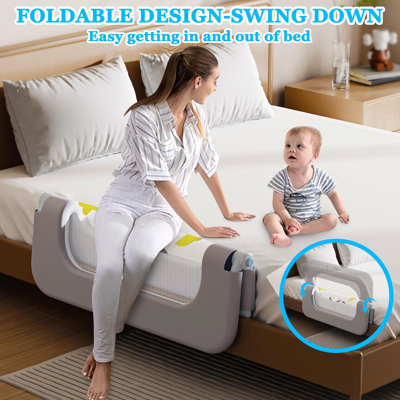 Baby Bed Guard Rail for Toddler - Adjustable Heights, Swing Down Bedrail, Extra Tall Child Safety Side Railing Guards for Kids - Toddler Bed Rail for Queen, King, Twin, and Bunk Size Beds (32 inch)