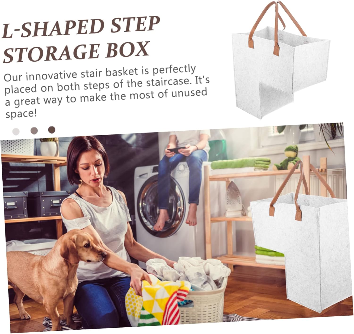 Foldable Stair Storage Basket, Light Grey, 20"L x 12"W x 14"H