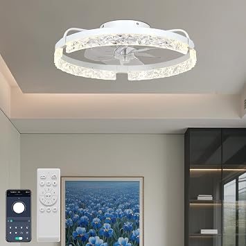 20" Flush Mount Ceiling Fan with LED Lights Remote Control