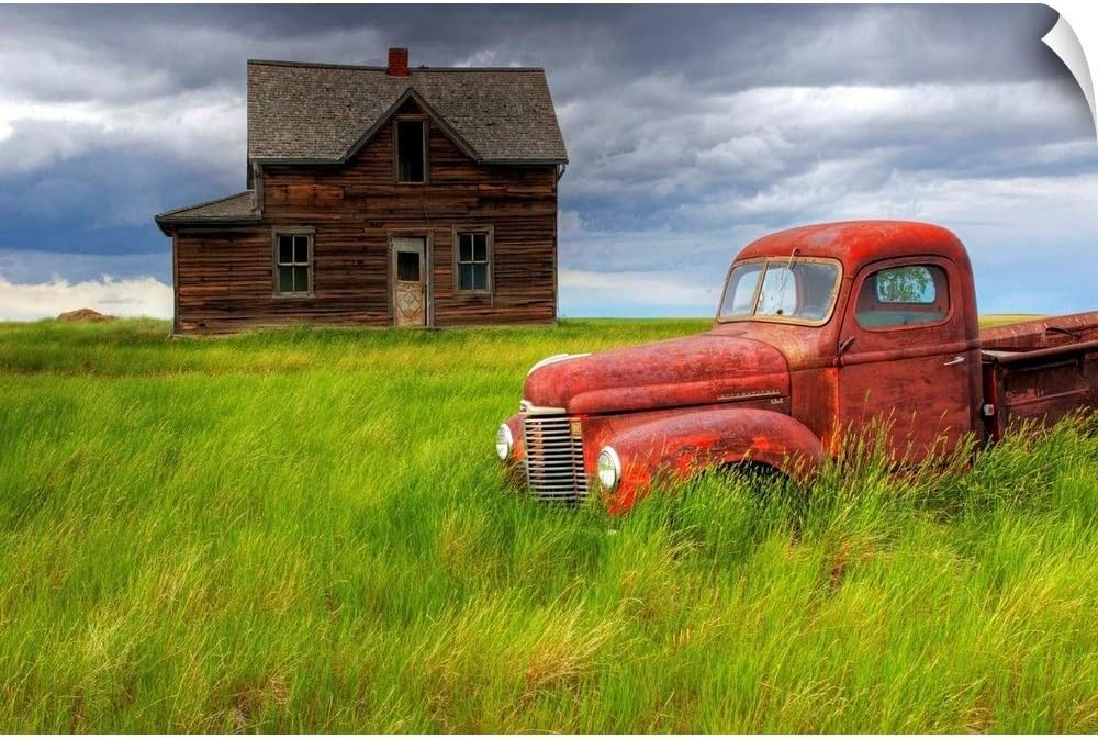 Abandoned Homestead House and Red Wall Decal, Truck Artwork