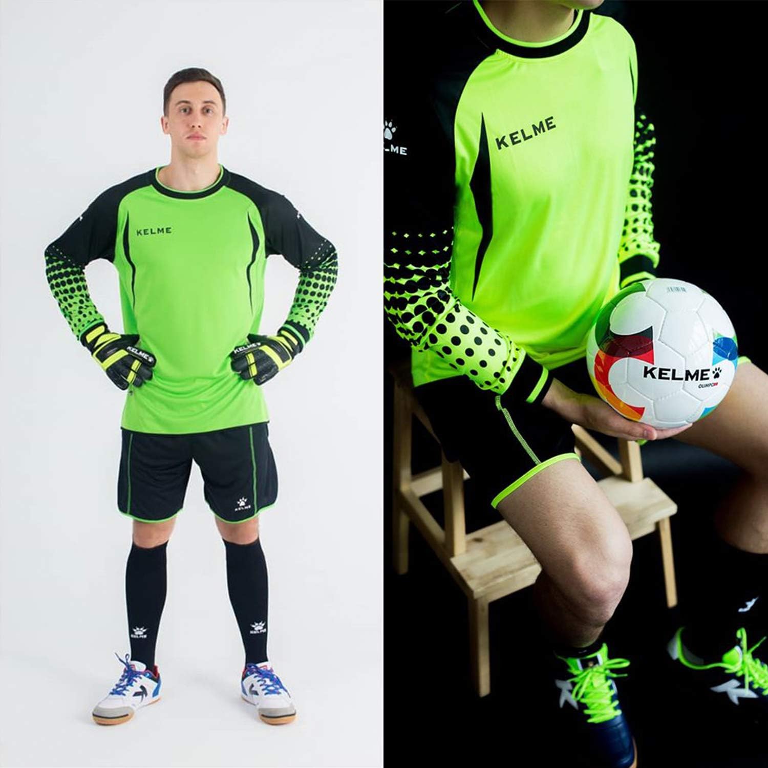 KELME Men Goalkeeper Padded Jersey and Shorts,Youth Soccer Goalie Shirts and Pants,Adult Long Sleeve Keeper Uniform Kit - Image 2