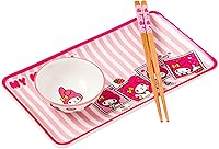 Vista 19 de Silver Buffalo Sanrio Hello Kitty and Friends Gudetama Lazy Egg Sigh - Juego de sushi de cerámica amarilla con plato de salsa y palillos a juego