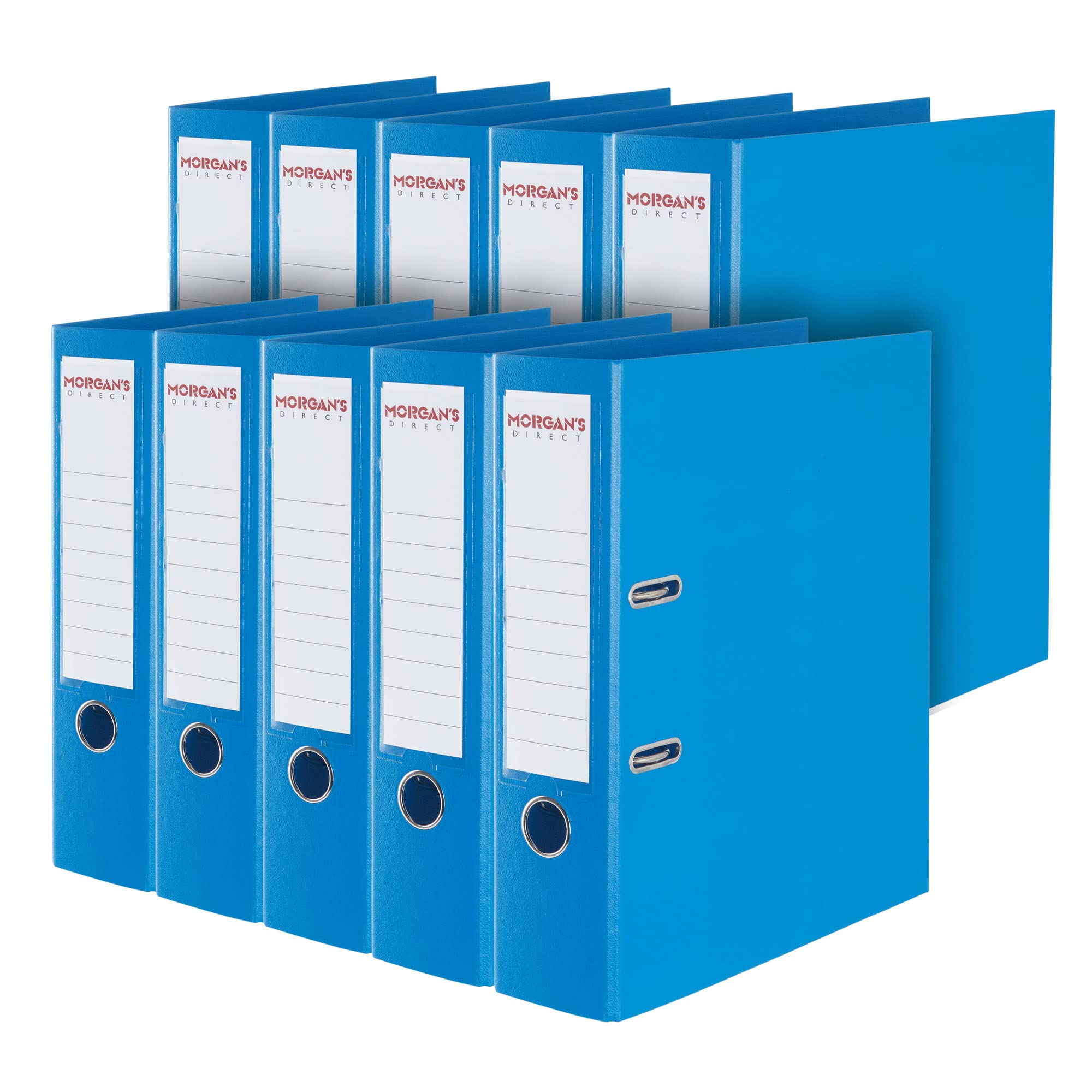 Morgan's Direct A4 Lever Arch Files 70mm Spine – Pack of 10 | Heavy Duty Lever Arch Binders with Finger Hole & Spine Label | Office, School & Home Filing | (Blue)