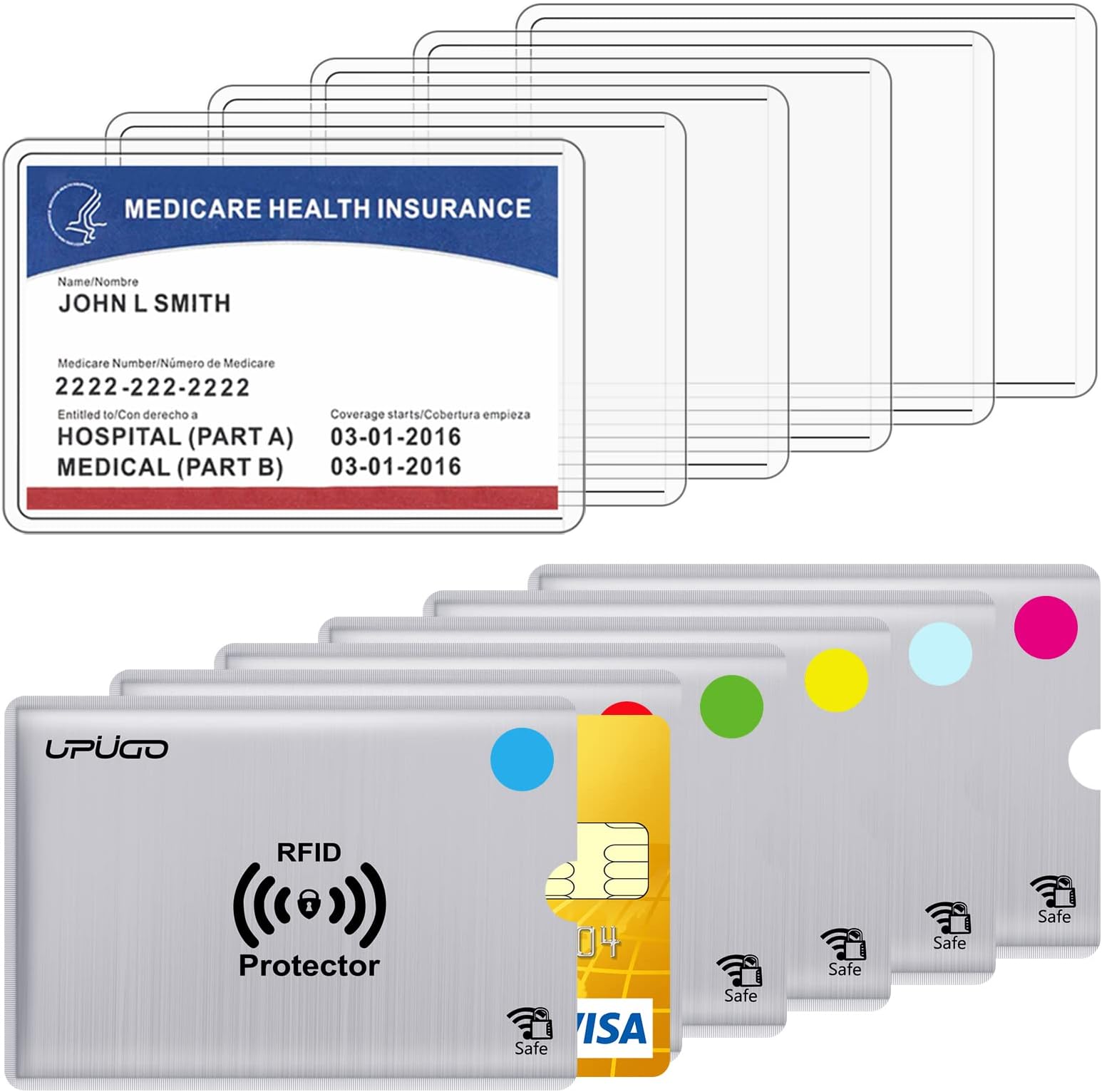 6 Pack 12mil New Medicare Card Protector Sleeves and 6 Pack RFID Blocking Card Sleeves for Insurance, Social, Security, Metro, License, Credit Cards