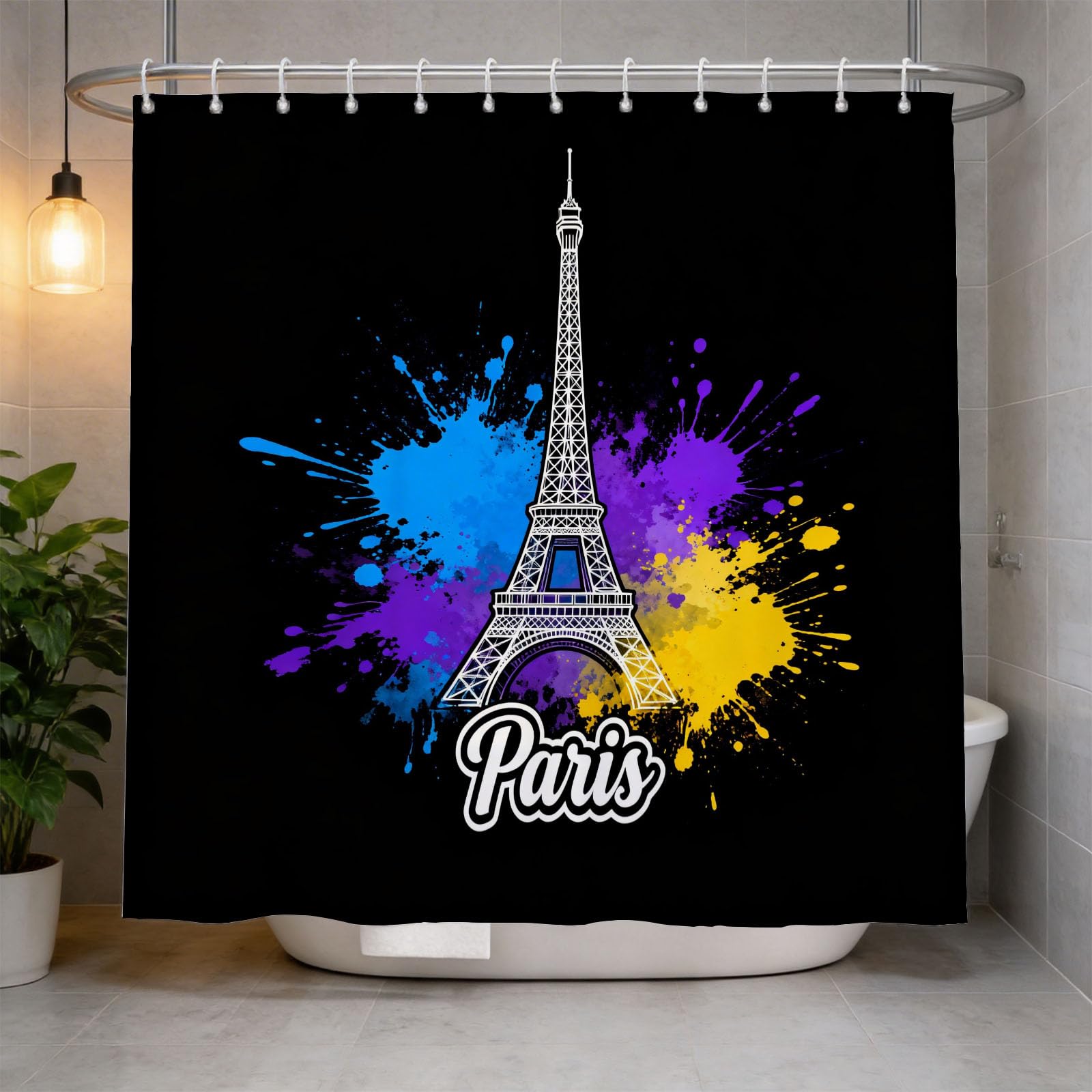 Hongduo 3D Eiffel Tower Shower Curtain for Stalls Bathtubs City Landmark Bathroom Decor Shower Curtain Set Polyester Fabric Waterproof 120x180cm/48X71 Inch with Hooks