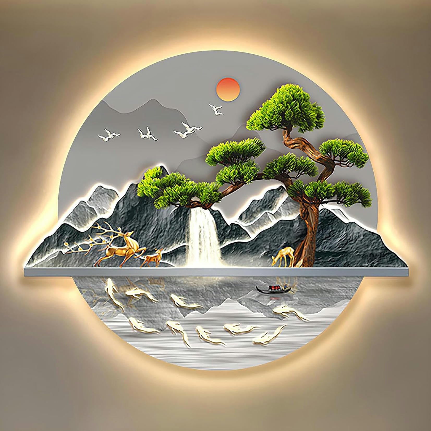 Peinture de suspension murale chinoise éclairée pour sublimer un mur vide