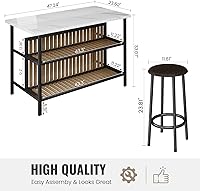 Vista 7 de AWQM Kitchen Island with Seating & Storage Shelf, Faux Marble Island Table for Kitchen, Modern Bar Table and Chairs Set for 2,Dining Table Set for