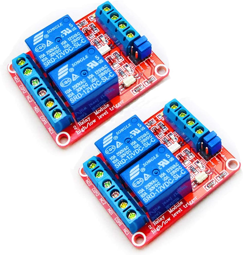 Hailege 2pcs DC 12V 2 Channel Relay Module with Isolated Optocoupler High and Low Level H/L Level Trigger Module Triggered by DC 12V