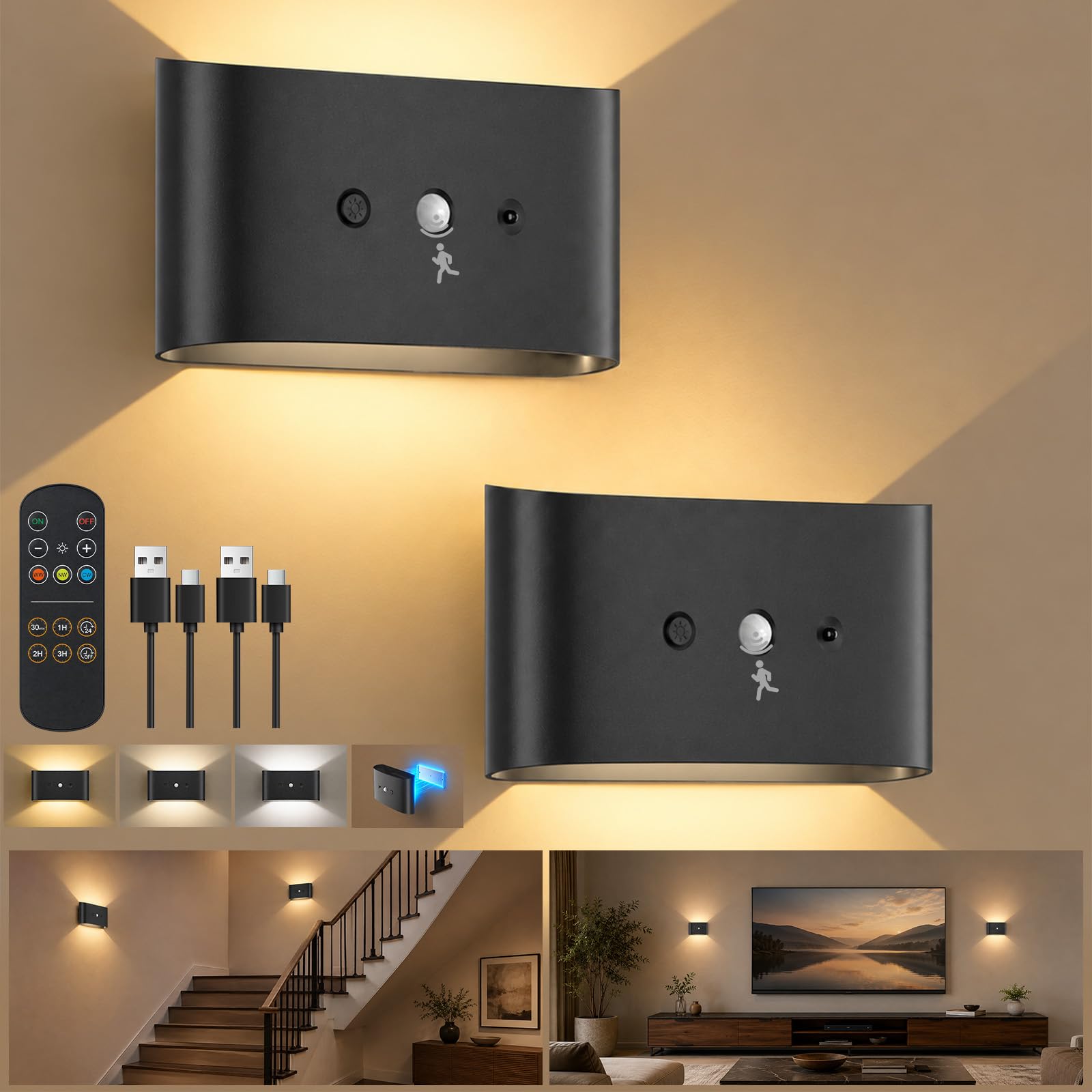 GOODEA Rechargeable Wall Lights No Drilling, Motion Sensor, Remote Control