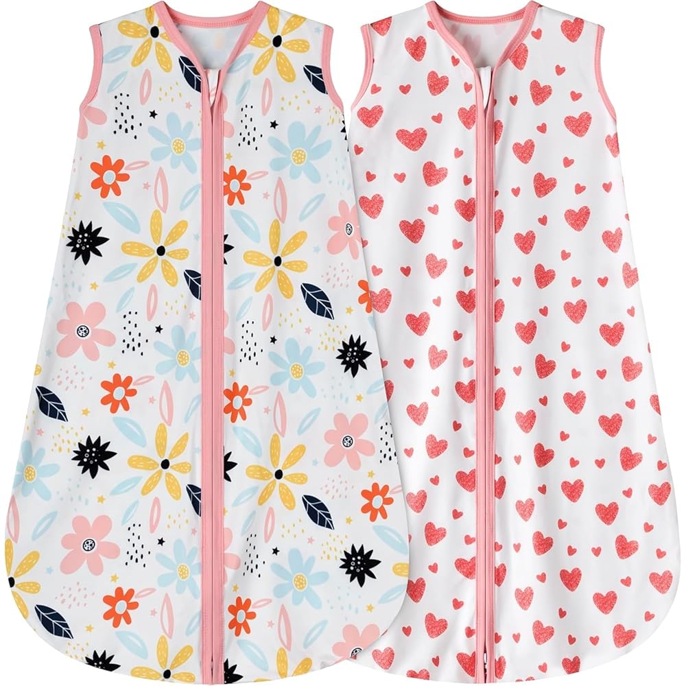 BSTOPPT Newborn Sleep Sack Baby Swaddle,0-12 Months,3-Way Adjustable Wearable Blanket,Swaddling Sleeping Bag (Floral&Heart, 6-12 Months)