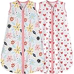 BSTOPPT Newborn Sleep Sack Baby Swaddle,0-12 Months,3-Way Adjustable Wearable Blanket,Swaddling Sleeping Bag (Floral&Heart, 6-12 Months)