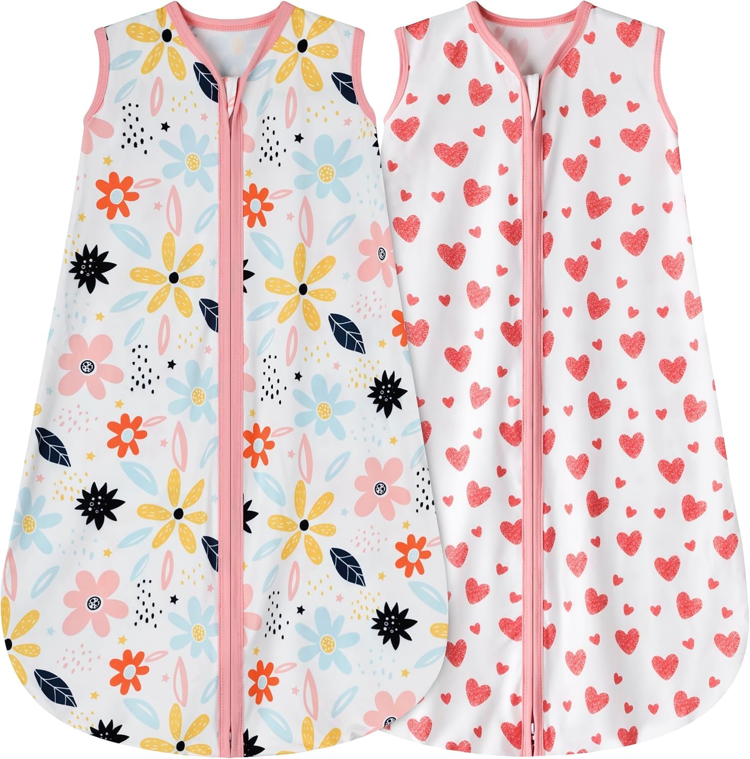 BSTOPPT Newborn Sleep Sack Baby Swaddle,0-12 Months,3-Way Adjustable Wearable Blanket,Swaddling Sleeping Bag (Floral&amp;Heart, 6-12 Months)