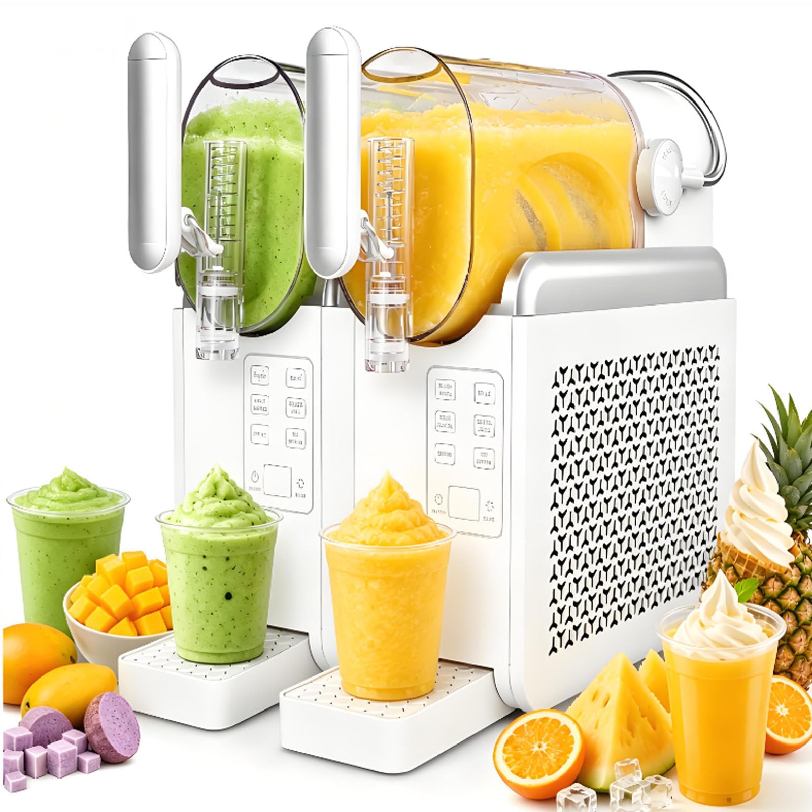 ErShangMao Commercial Slushie Machine, Cold Drink & Slushy Maker Machine 2 * 2l With 360 Mixing, Soft Serve Ice Cream Maker, Two Flavours, Milkshakes And Smoothies, Touchscreen,Automatic Cleaning