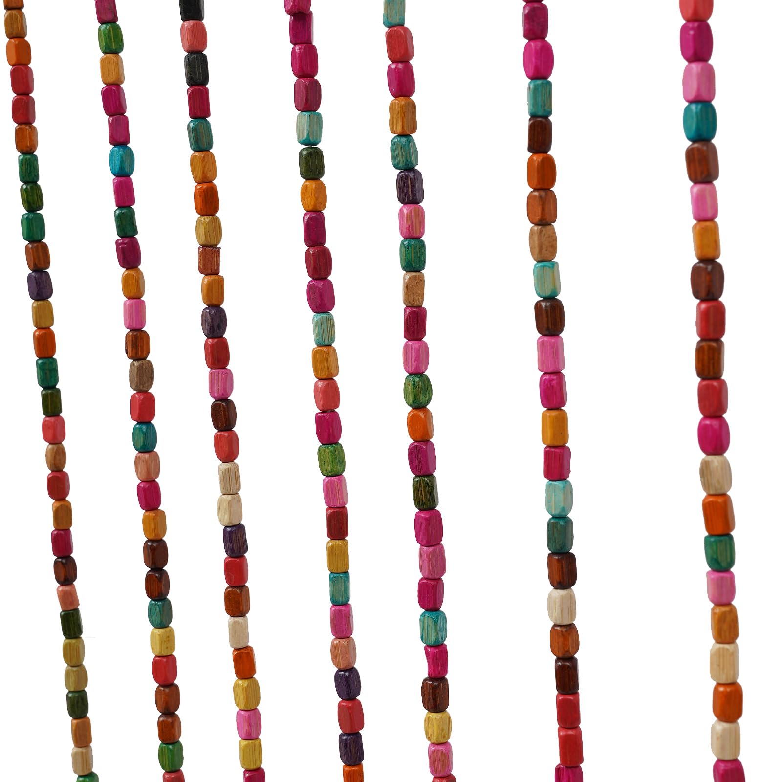 Rideau de porte en perles de bambou - 27 brins - Arc-en-ciel - Bois naturels multicolores - Rideau à fils - Anti-insectes - 90 x 175 cm