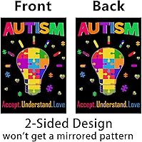 Vista 5 de Nepnuser Bandera de jardín de concienciación sobre el autismo, con luz de rompecabezas azul, con texto en inglés "Accept Understand Love