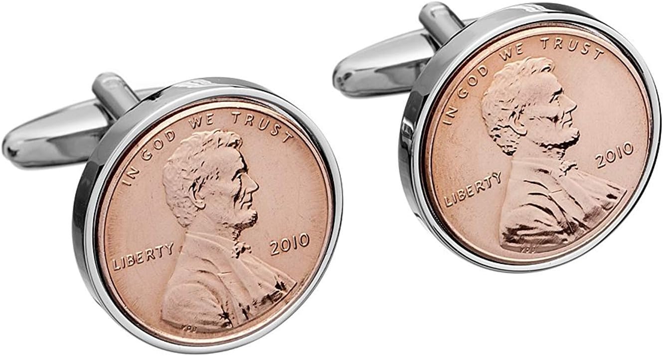 Worldcoincufflinks Cufflinks Rhodium plated 11th Anniversary 'Copper' 2011 Mint 1 Cent Cufflinks