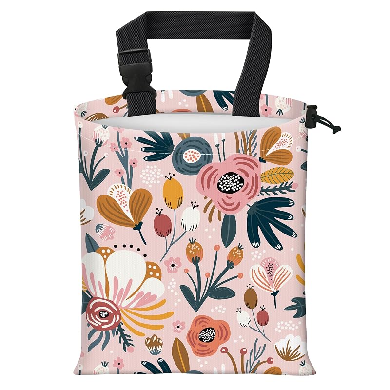 Lixeira automotiva suspensa AFYEWKC com fechamento por cordão, impermeável, estampa floral rosa boho, 6 L