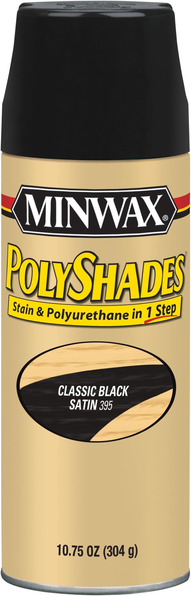 Minwax 313950000 Polyshades - Stain & Polyurethane in 1 Step, 10.75 ounce Spray, Classic Black, Satin