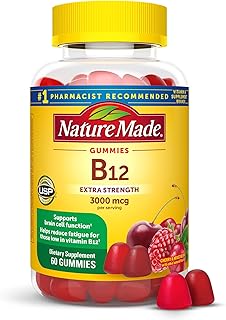 Nature Made Extra Strength Vitamin B12 Gummies, 3000 mcg per serving, B12 Vitamin Supplement for Energy Metabolism Support, 60 Gummy Vitamins, 30 Day Supply
