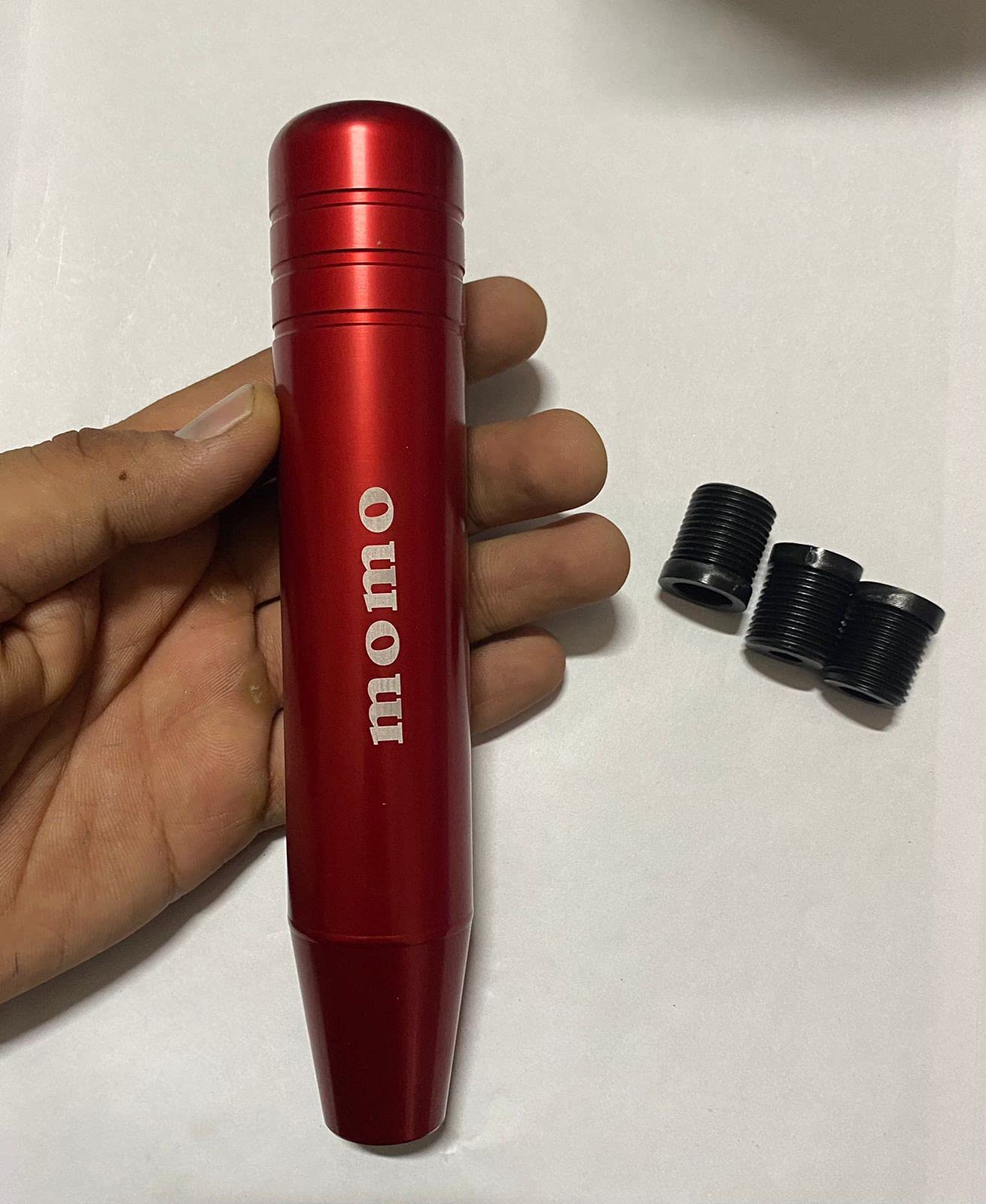 AUTO MT Aluminum 18CM Long Universal Racing Car MOMO Shift Knob Manual Transmissive MOMO 18CM Gear Shift Knob with 3 Adapters (Mutli 18CM) (RED TITANIUM 18CM MOMO)