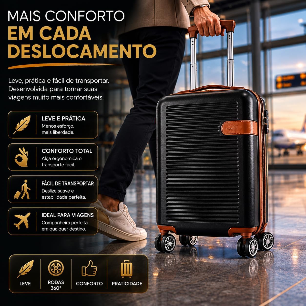 Mala de Bordo Premium 10kg ANAC com Rodas Duplas 360° e Cadeado TSA AntiFurto Rígida Leve Resistente Elegante para Viagens Curtas Avião e Bagagem de Mão Executiva (Grafite) Mala de Bordo Premium 10kg ANAC com Rodas Duplas 360° e Cadeado TSA AntiFurto Rígida Leve Resistente Elegante para Viagens Curtas Avião e Bagagem de Mão Executiva (Grafite)