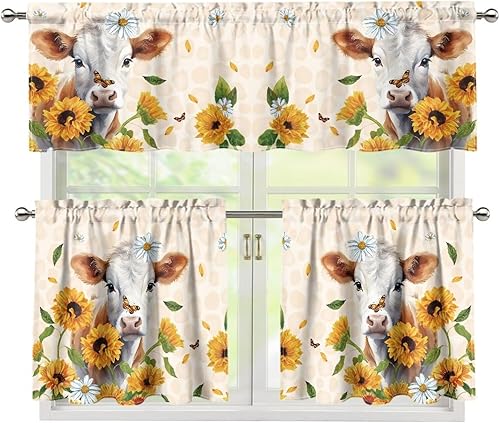 Miniatura 32 de Cortinas de Cocina con Patrón de Gallo Juego de 3 Piezas Elegante Juego de Cortinas de Cocina y Cenefas Elegante Juego de Cortinas de Sombra para