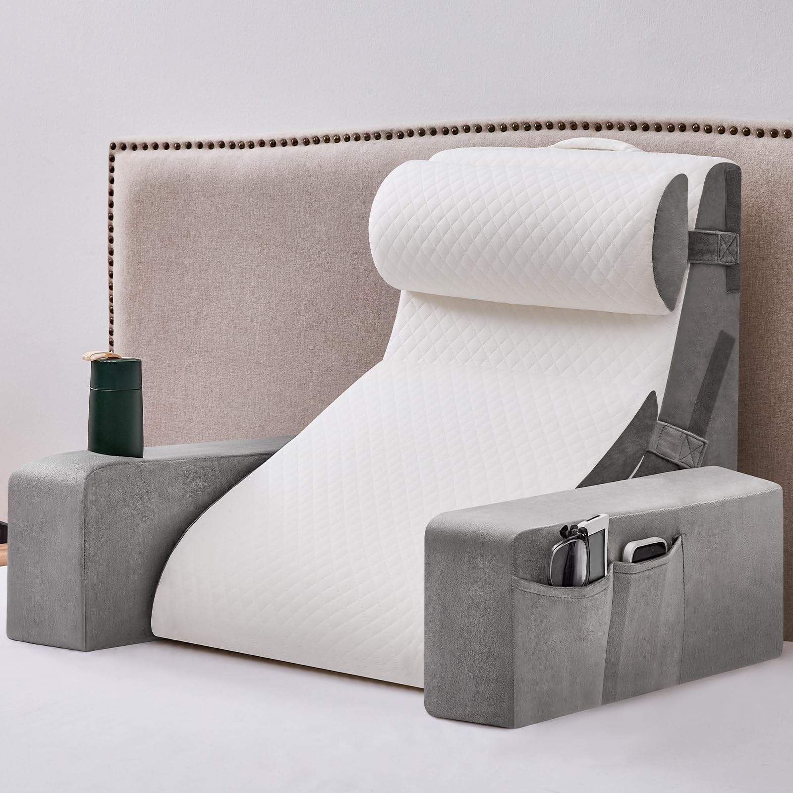 Yojoke Reading Pillow for Bed,Back Pillow for Bed Sitting up with Arms