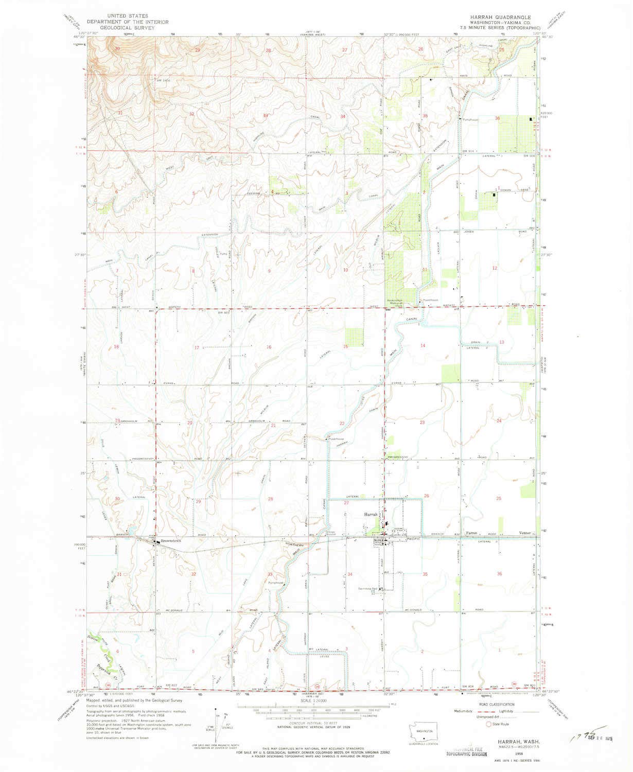 YellowMaps Harrah WA topo map, 1:24000 Scale, 7.5 X 7.5 Minute, Historical, 1958, Updated 1975, 26.9 x 22 in - Paper