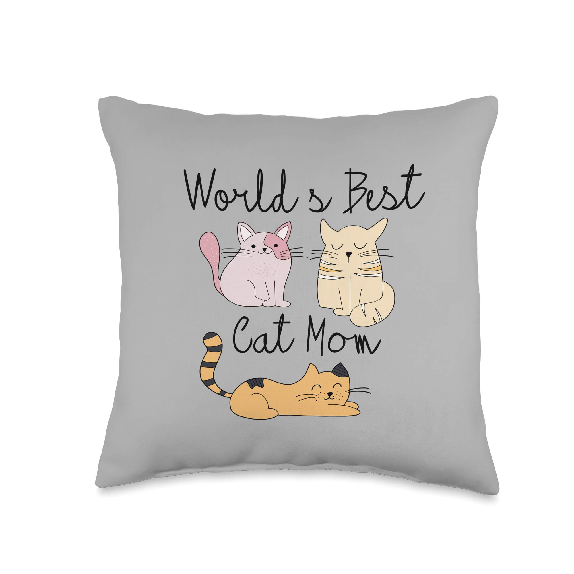 For Mom Inspire Paws Best Mom in The World Ever Trio Ginger Orange Pink Cats Throw Pillow, 16x16, Multicolor