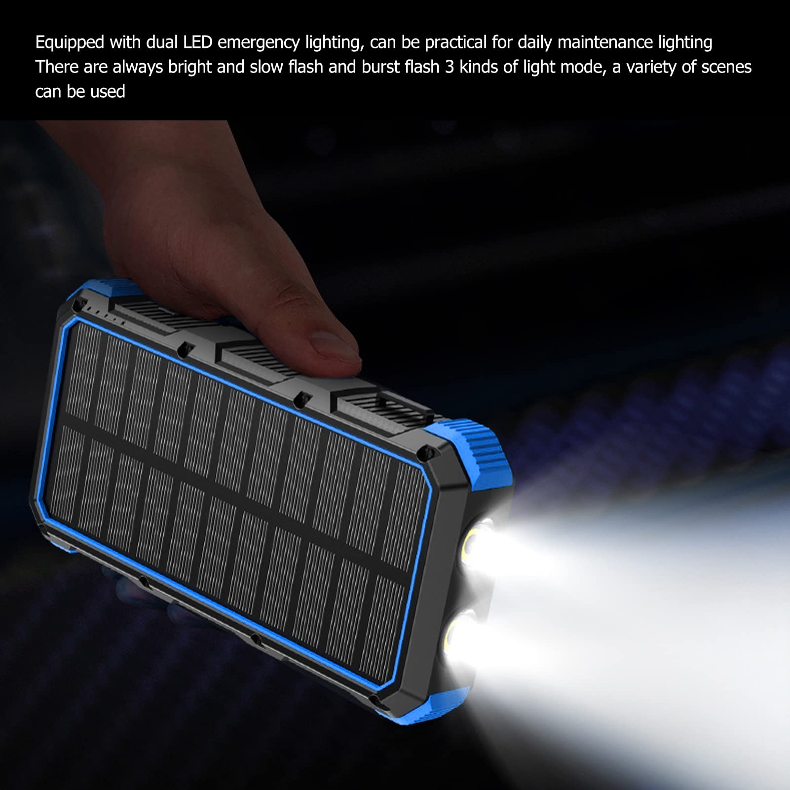 Banque d'énergie Solaire, Banque d'alimentation Portable ABS avec Batterie 36800 MAh, Chargement sans Fil 3 Sorties USB Lumière LED, pour Voyage Camping Chargement de Téléphone 'Urgence
