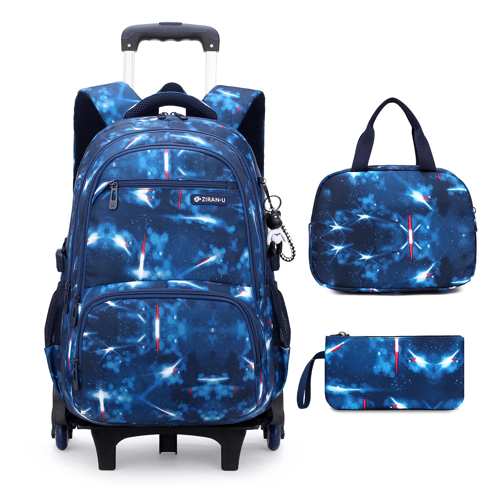 Amythe Mochilas Escolares para Niños Adolescentes 3 Pcs Mochila con Ruedas Grande, Carro para Mochilas 6 Ruedas para Viajes y Escuela, Sets de Mochila Trolley, 32x19x48cm