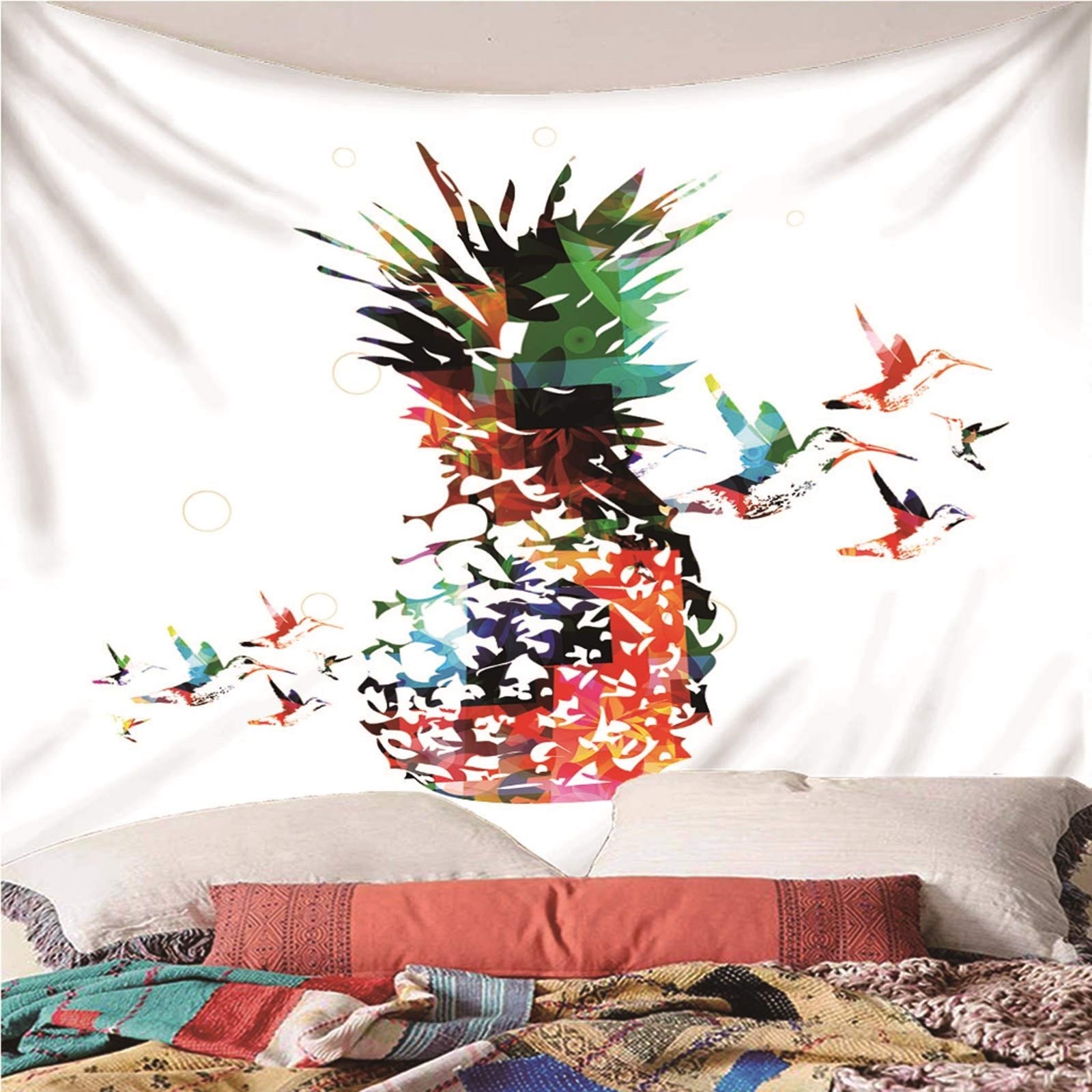 Aeici Tapiz Pared, Tapiz Tela Fruta Piña Aves Tapices De Pared Wall Hanging, Bedsheet(200X200Cm)