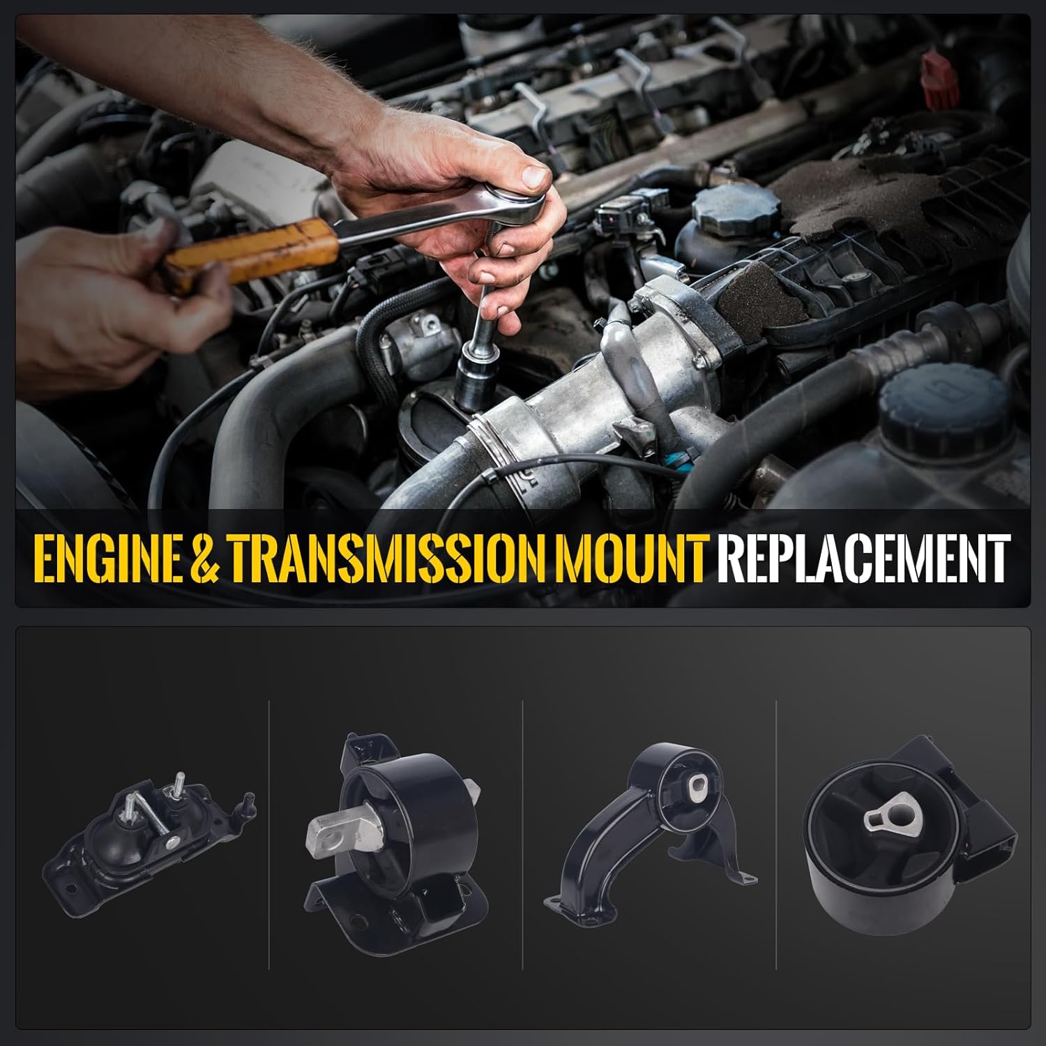 KUSATEC 4PCS Engine Motor & Transsmission Mount Set Compatible with Volkswagen Routan 2009 2010; Dodge Grand Caravan/Chrysler Town & Country 2008 2009 2010, Replacement for A5654 A5525 A5480 A5493