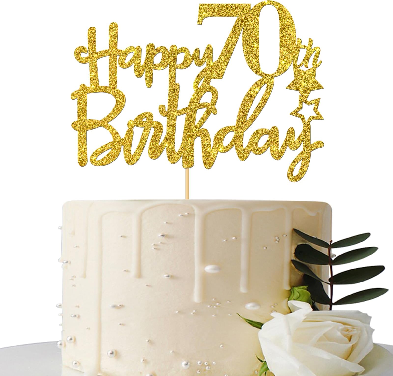 Gold Glitter Happy 70th Birthday Cake Topper, Hello 70, Cheers to 70 Years, 70 & Fabulous Party Decoration