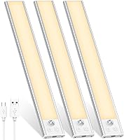 Vista 14 de Paquete de 3 luces LED para debajo del gabinete, 32 luces LED de color blanco frío recargables debajo del gabinete, luces LED con sensor