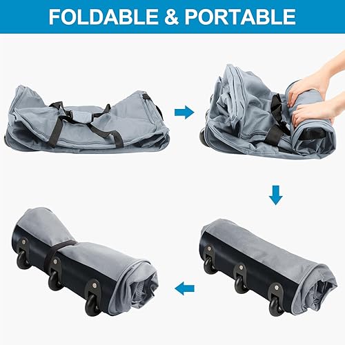 Miniatura 5 de Finnhomy Bolsa de lona plegable de 120 L con 3 ruedas, bolsa de viaje ligera con gran capacidad de carga, bolsa de lona con ruedas de 32 pulgadas