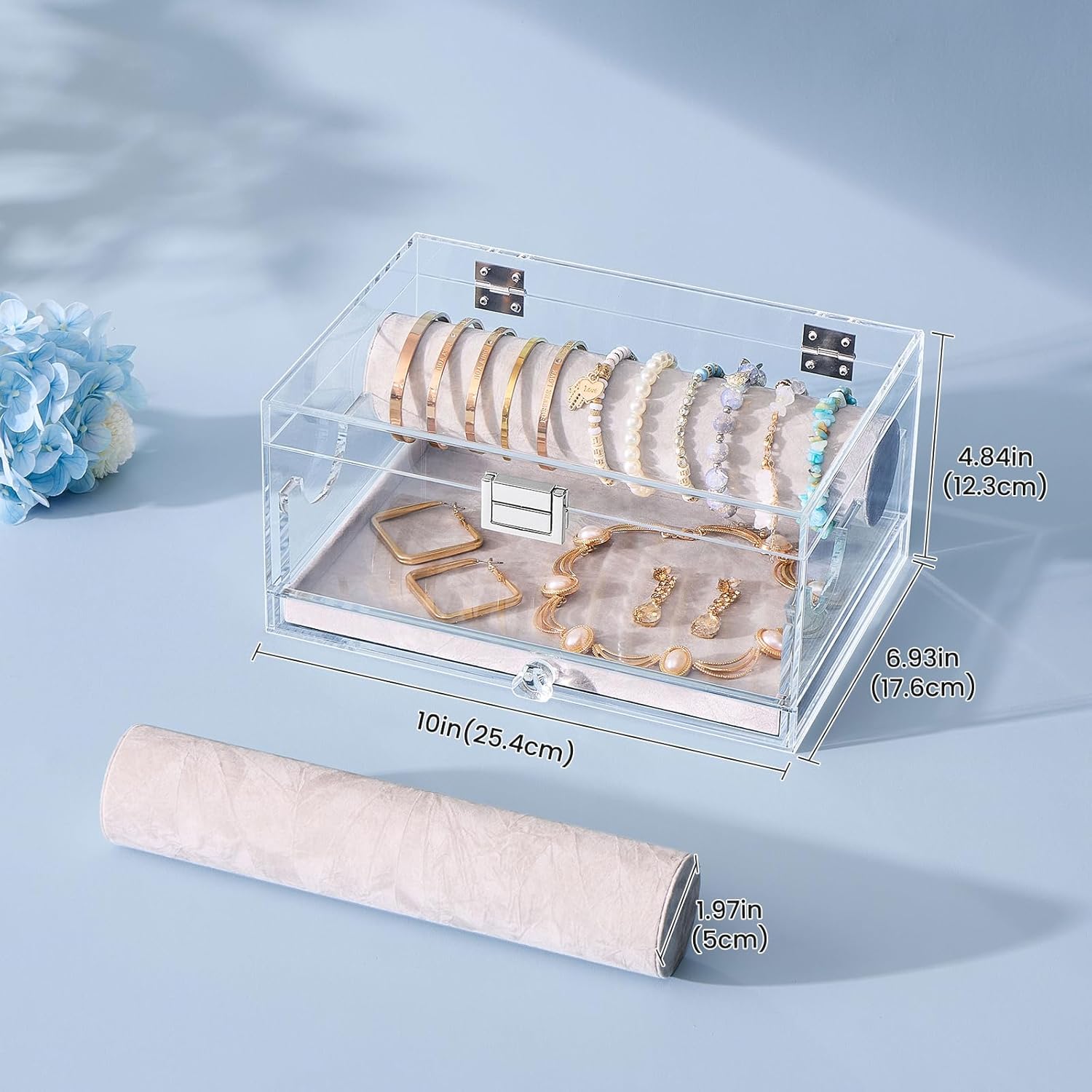 Lolalet Acrylic Bracelet Organizer Box, Clear Jewelry Display Holder for Bangles Watches, Jewellery Accessories Storage Case for Women -with Drawer - Image 6